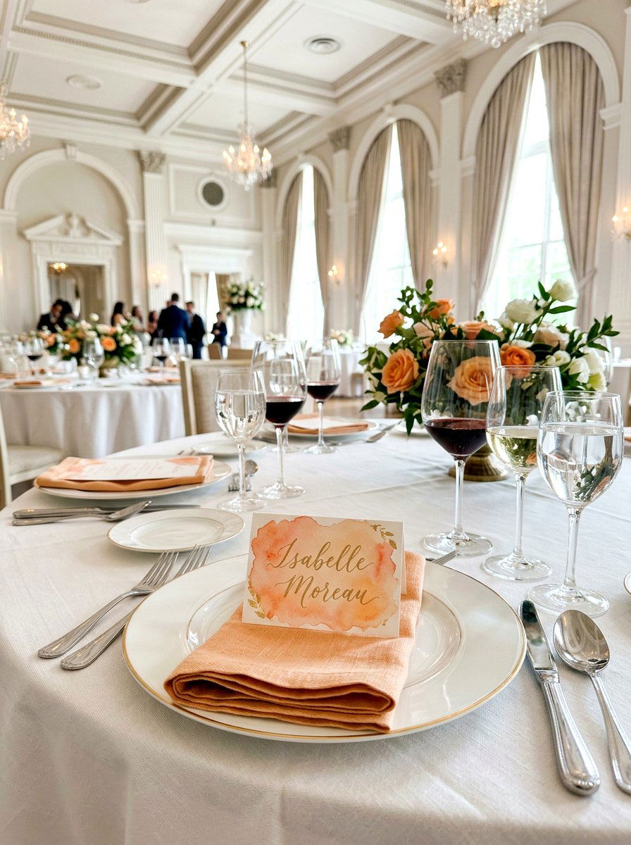 Apricot Watercolor Place Cards - 30 apricot table decor ideas