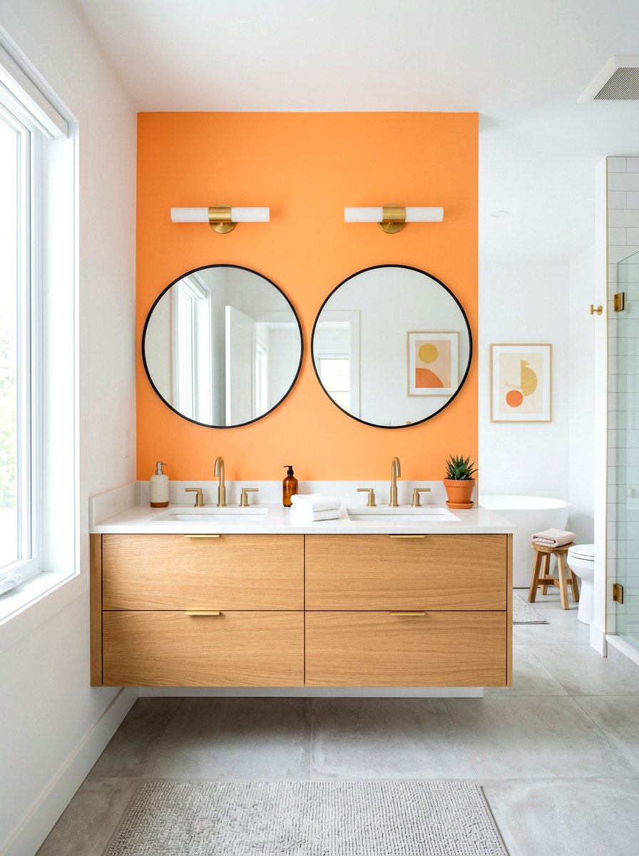 Apricot accent wall bathroom - 30 apricot bathroom ideas