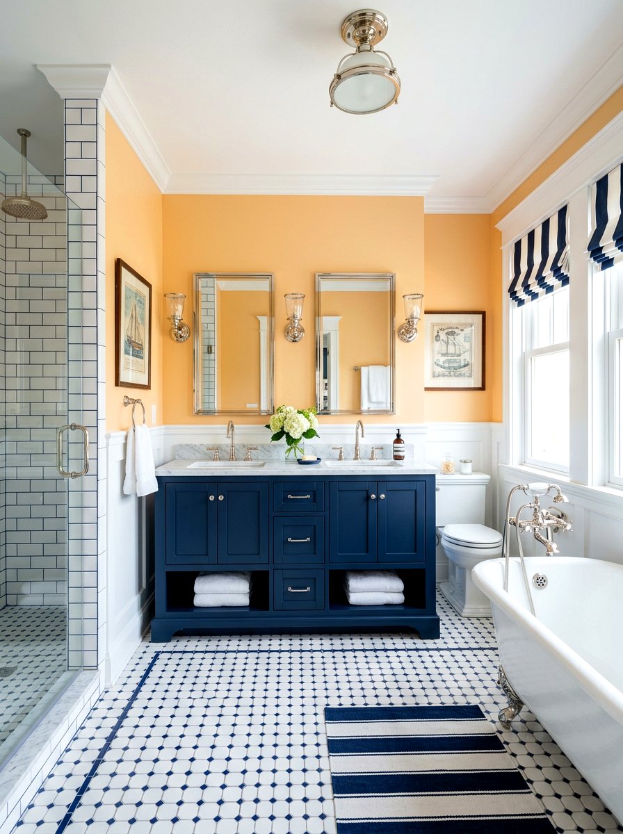 Apricot and navy bathroom - 30 apricot bathroom ideas