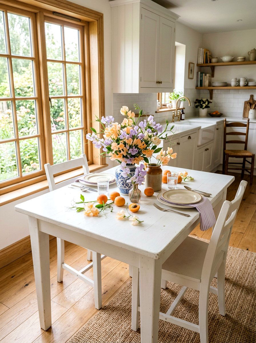 Apricot and sweet pea table - 30 fruit and floral tablescape ideas