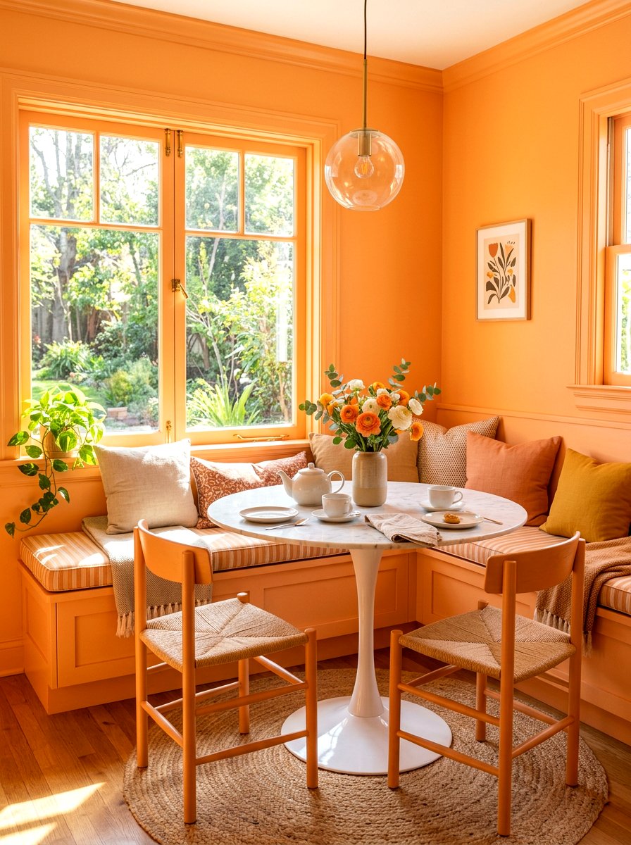 Apricot breakfast nook - 30 spring color drench ideas