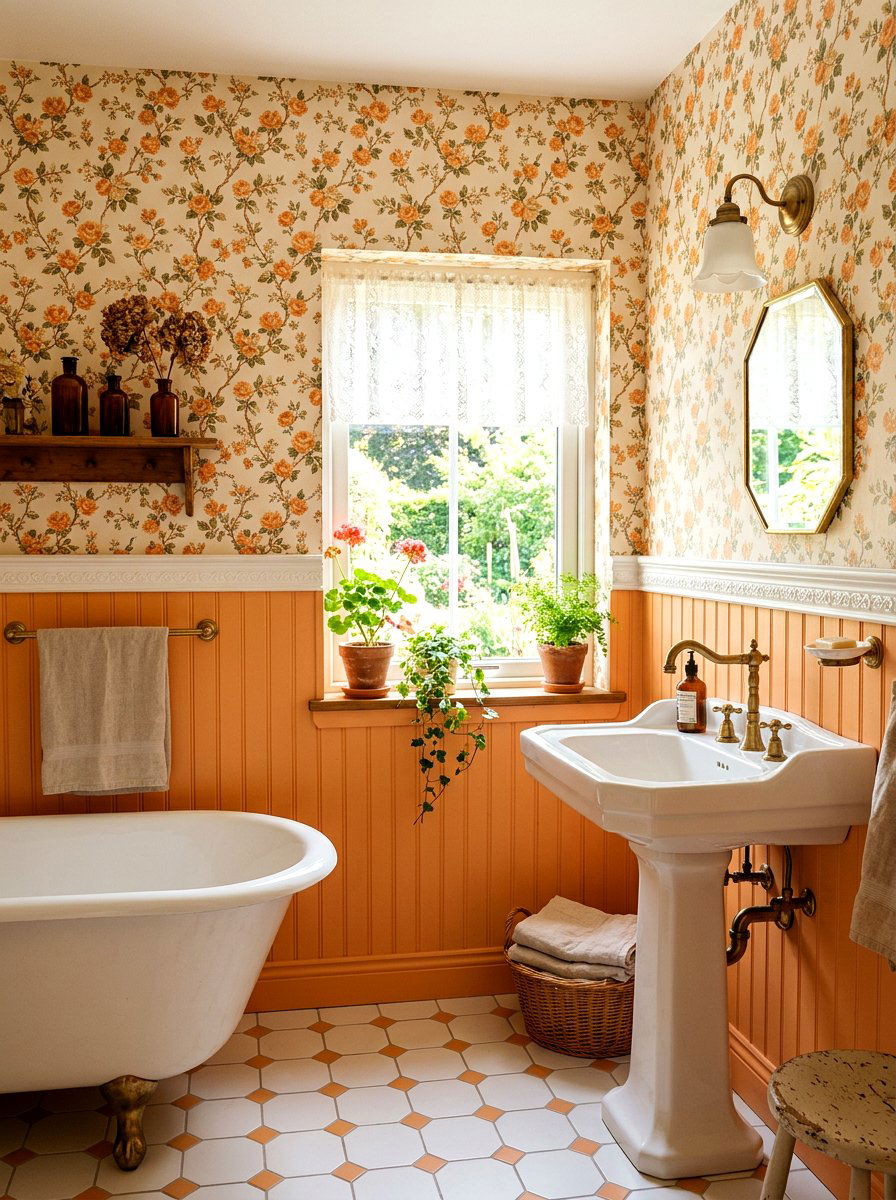Apricot floral wallpaper bathroom - 30 apricot bathroom ideas