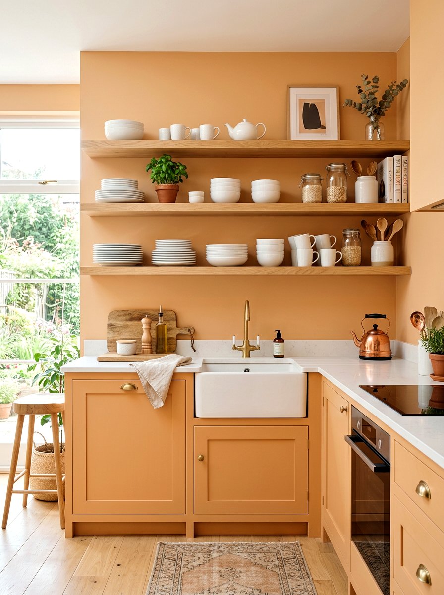 Apricot open shelving kitchen - 30 apricot kitchen ideas