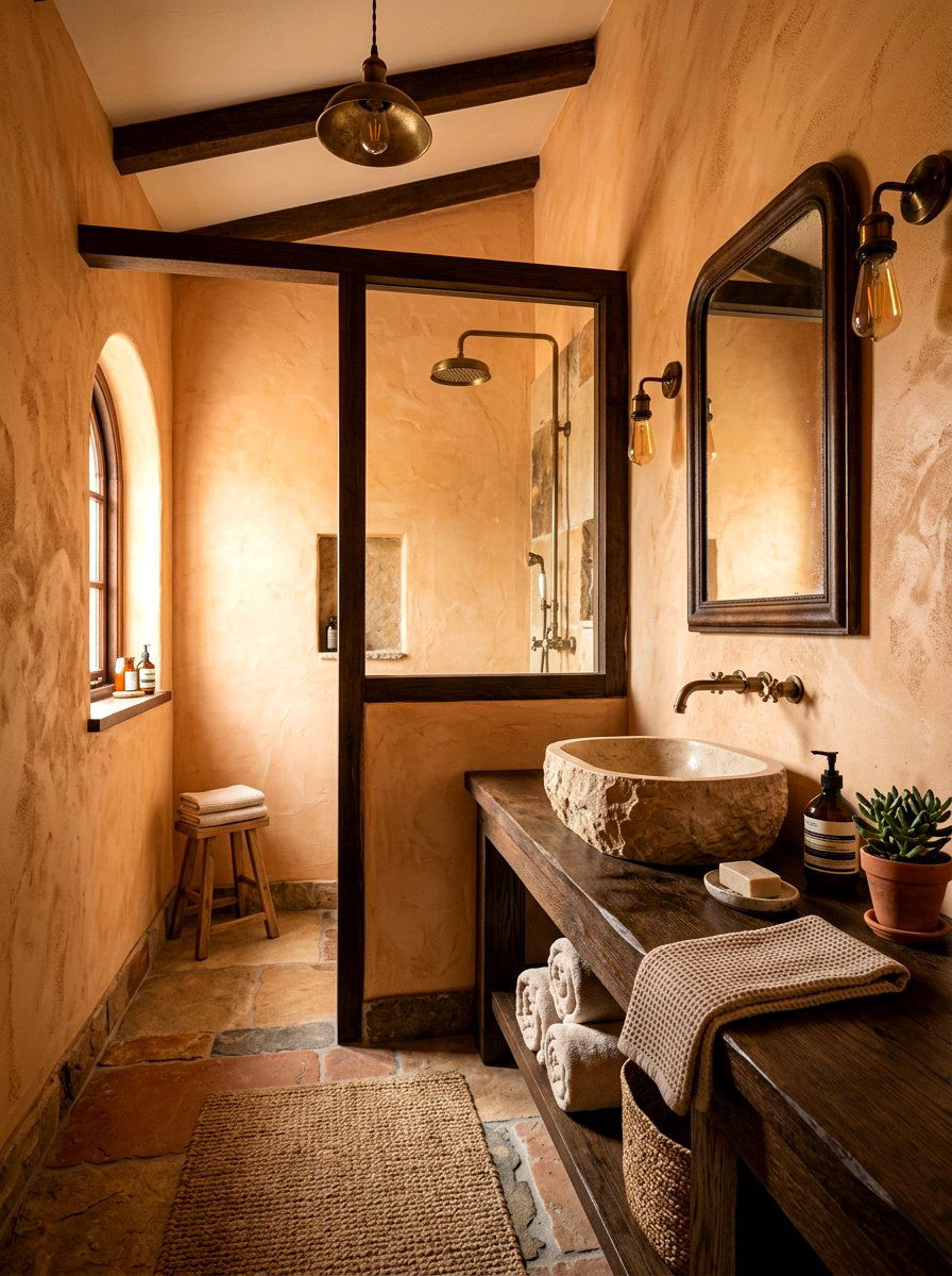 Apricot textured plaster bathroom - 30 apricot bathroom ideas