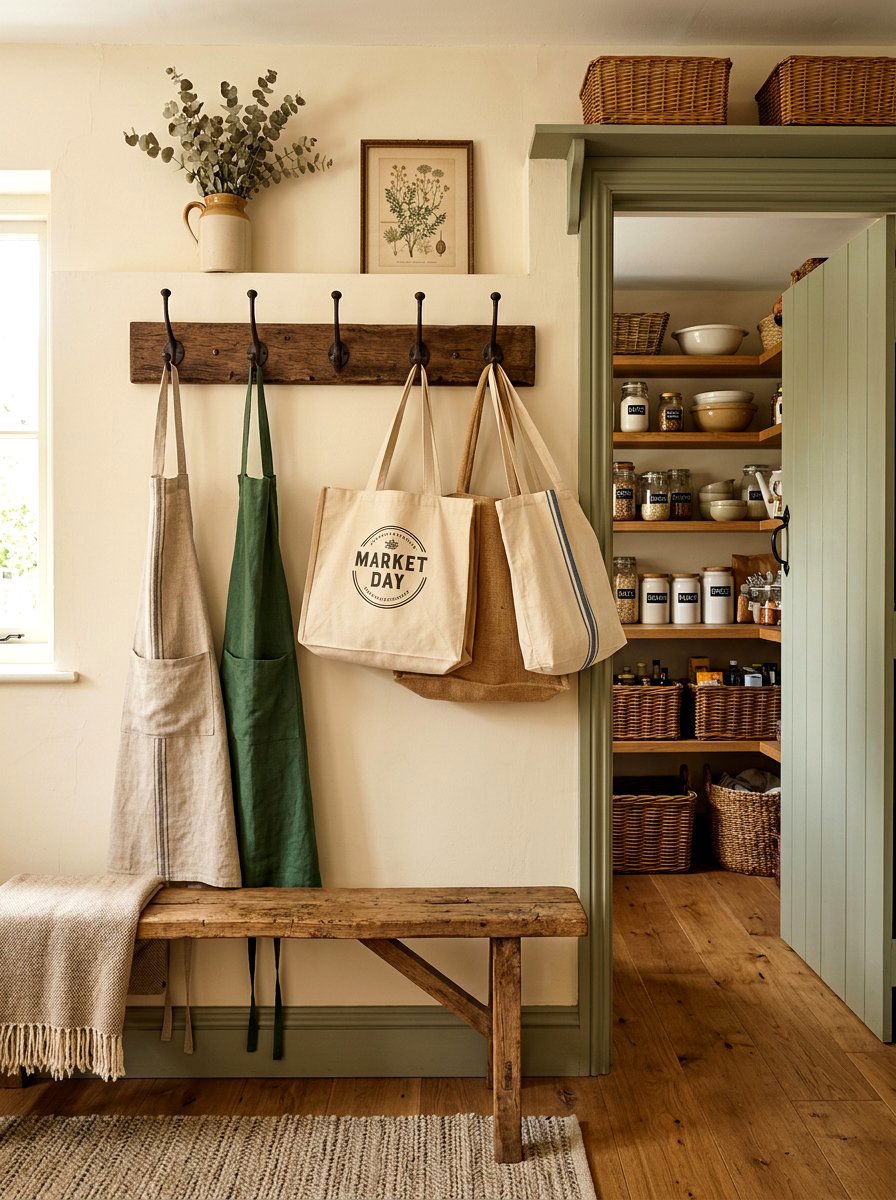 Apron And Grocery Bag Hooks - 30 pantry organization ideas