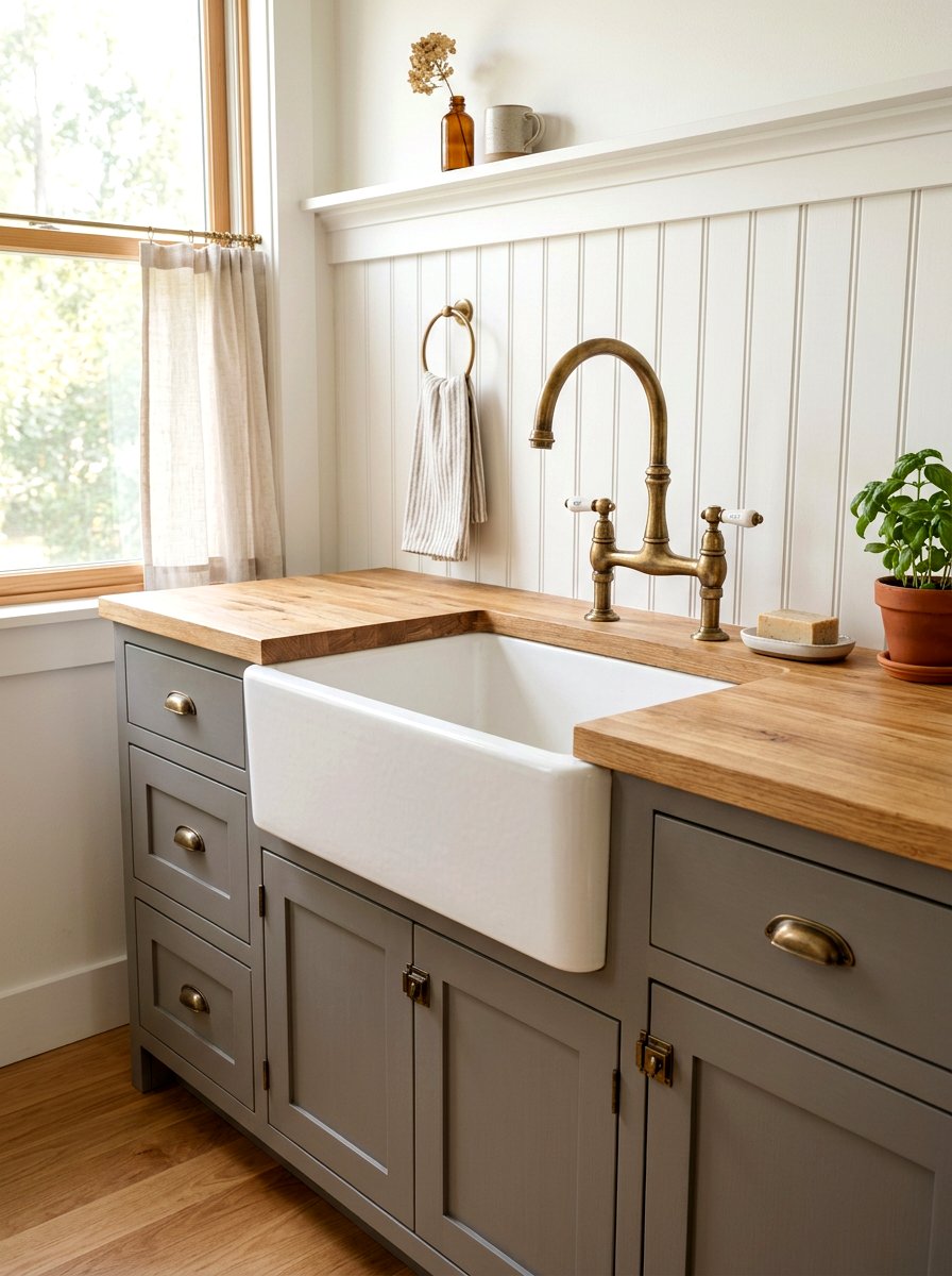 Apron Front Sink - 30 cottage farmhouse bathroom ideas