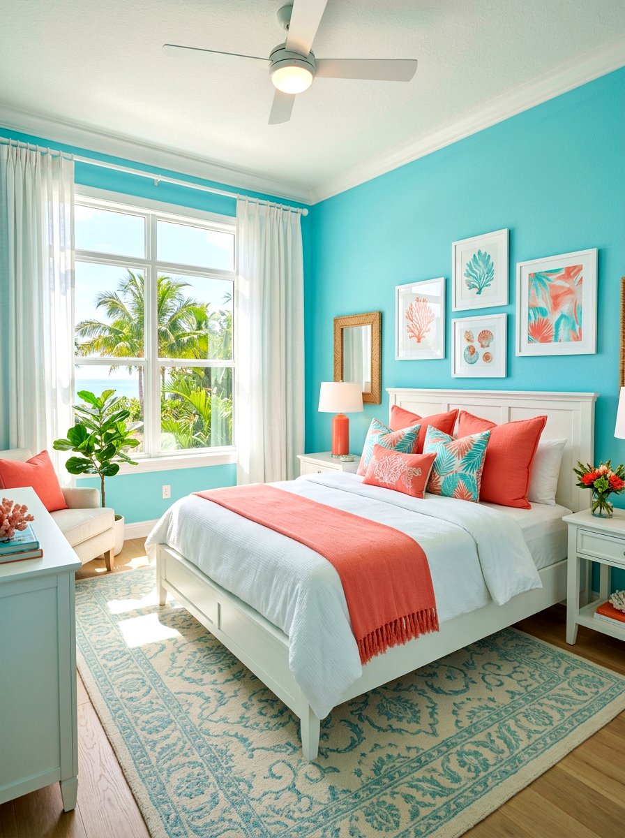 Aqua And Coral Bedroom - 30 aqua bedroom ideas