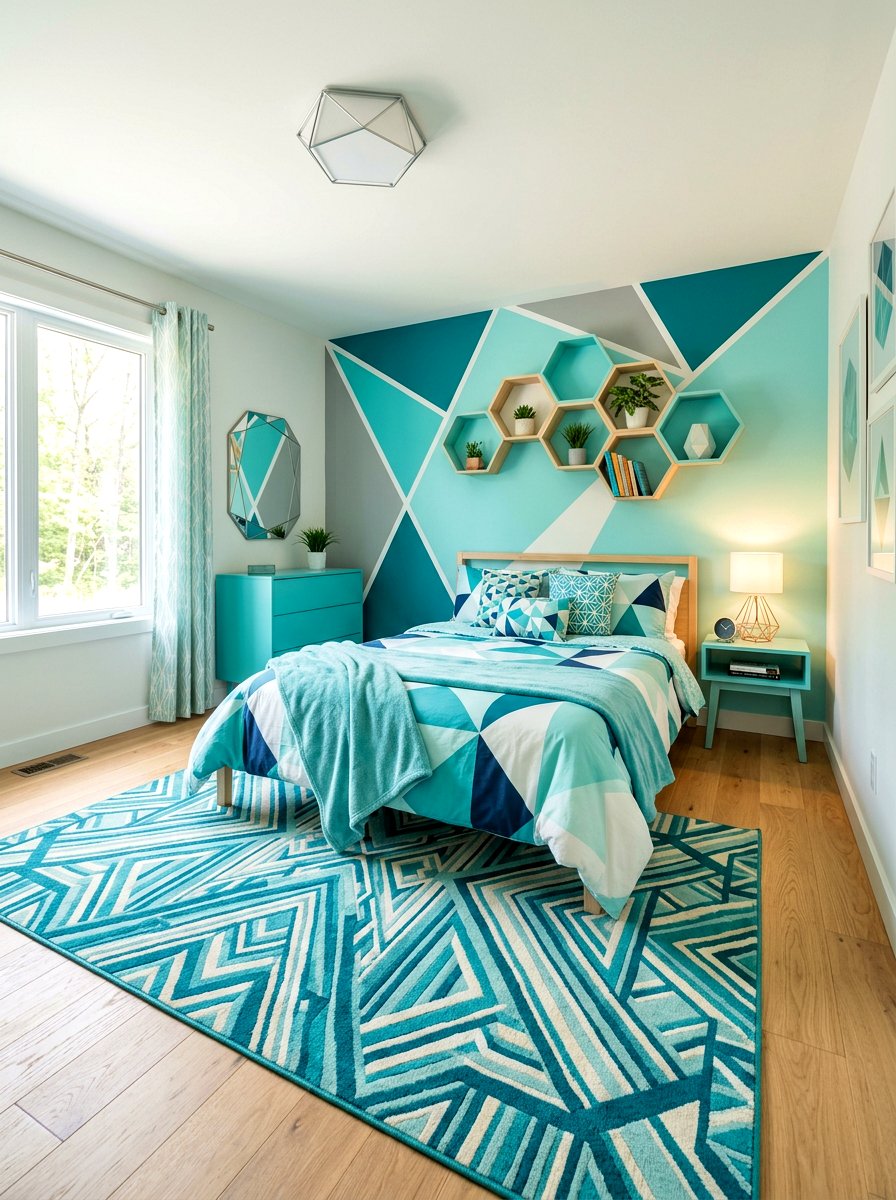 Aqua Geometric Bedroom - 30 aqua bedroom ideas
