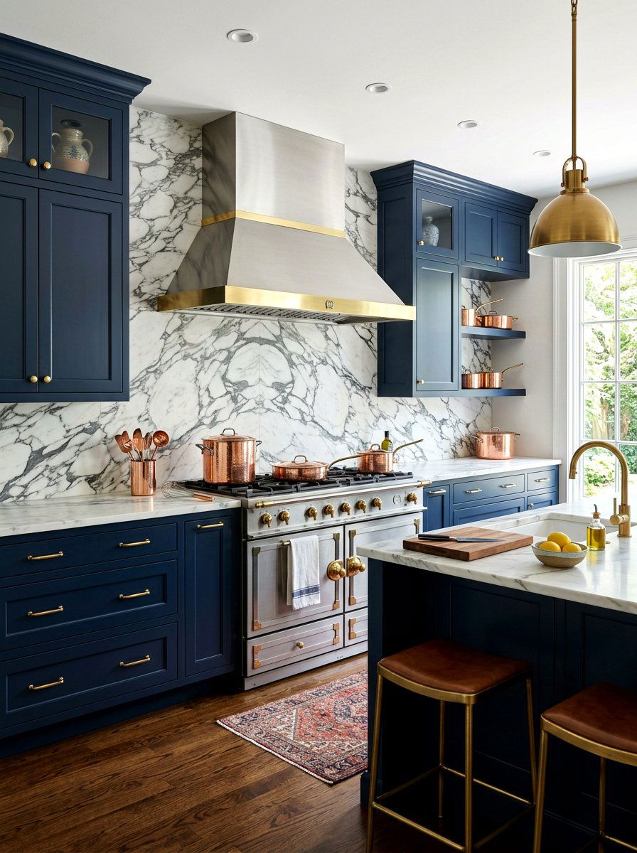 Arabescato Marble Backsplash - 30 slab stone kitchen ideas