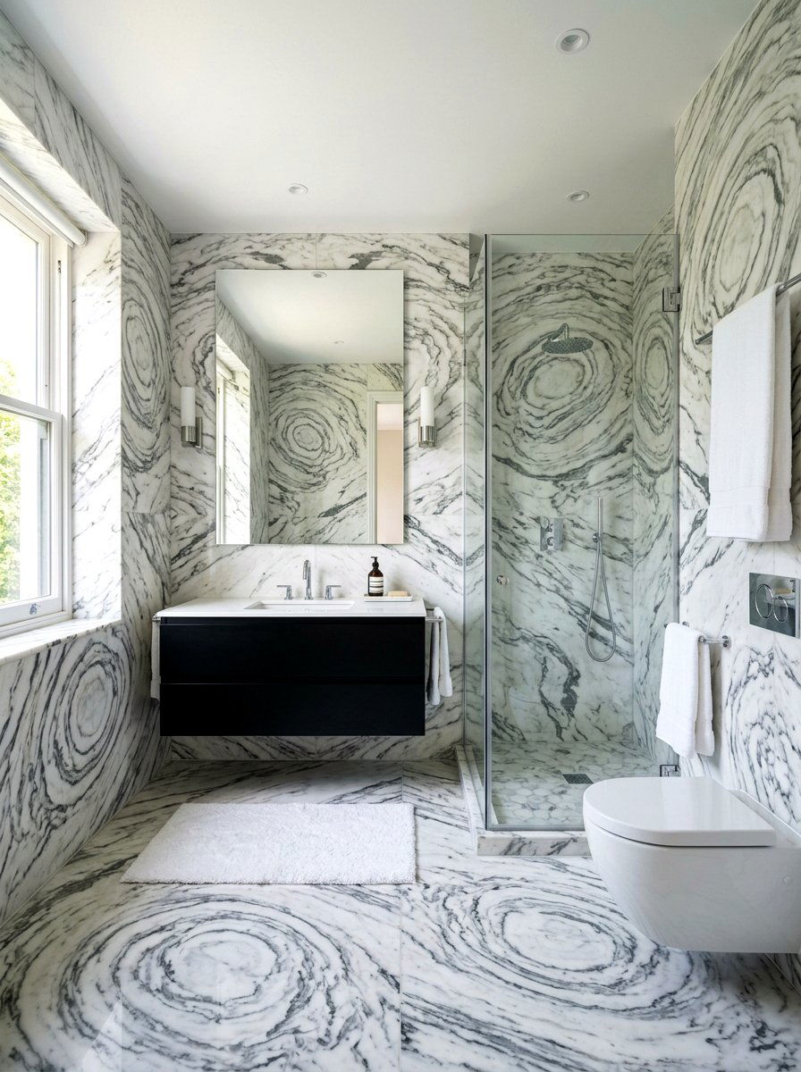 Arabescato Marble Textured Bathroom - 30 marble bathroom ideas