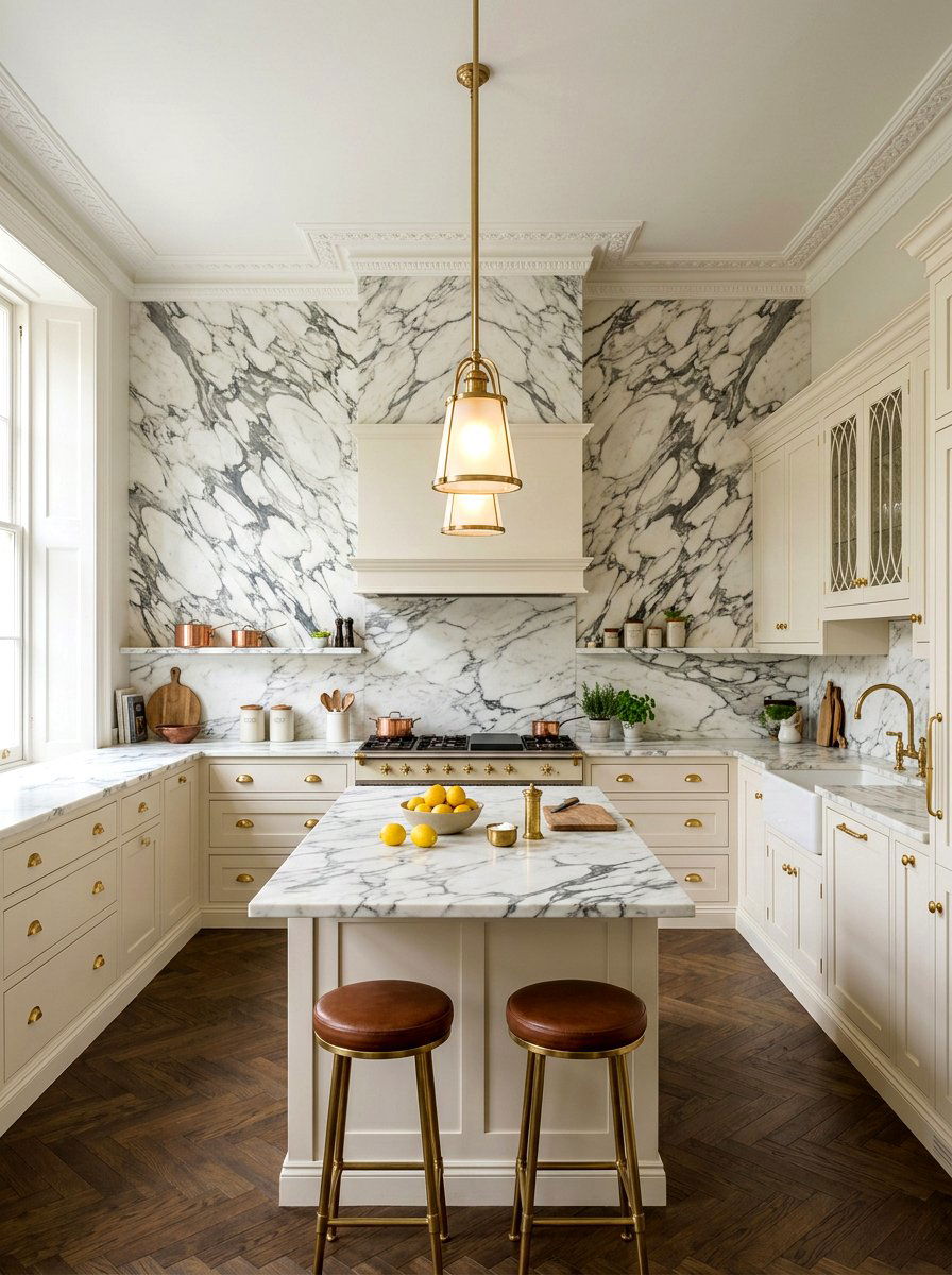 Arabescato Marble Wall Slab - 30 full slab stone wall kitchen ideas