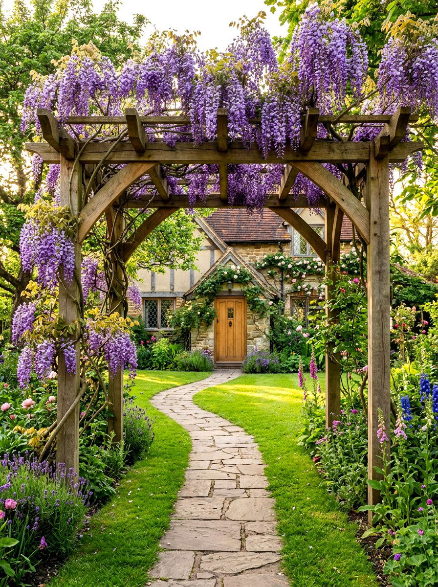 Arbor With Climbing Plants - 30 front yard privacy ideas
