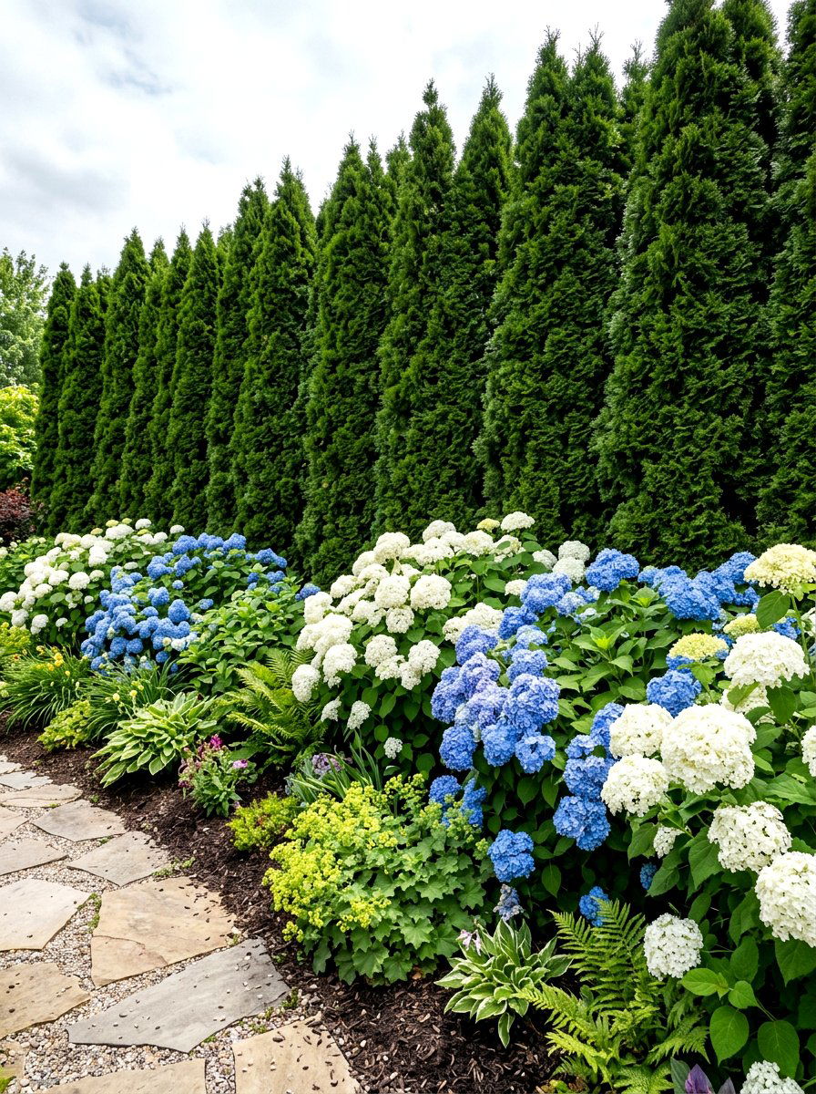 Arborvitae And Hydrangea - 30 arborvitae privacy ideas