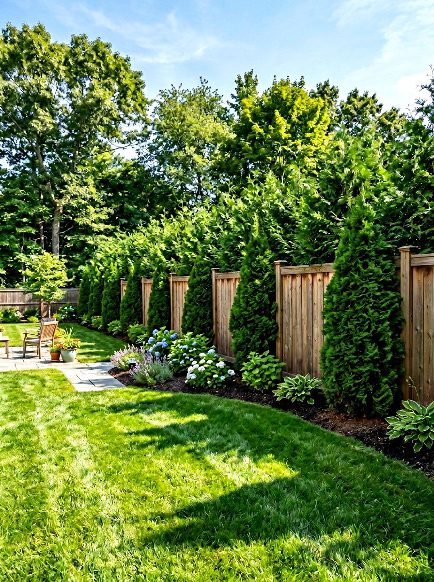 Arborvitae Fence Line - 30 arborvitae privacy ideas
