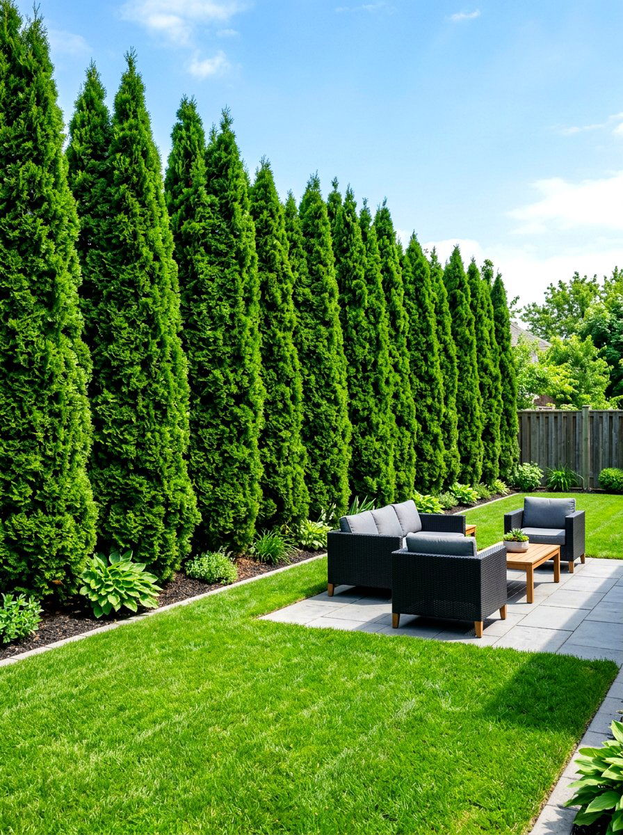 Arborvitae Privacy Wall - 30 evergreen landscaping ideas
