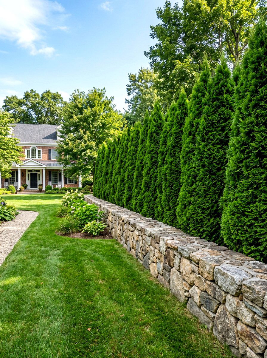 Arborvitae Stone Wall - 30 arborvitae privacy ideas