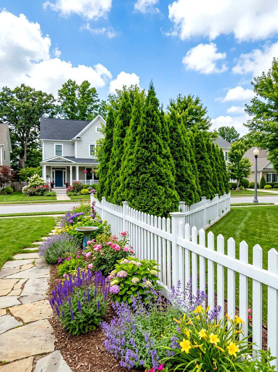 Arborvitae With Picket Fence - 30 arborvitae privacy ideas