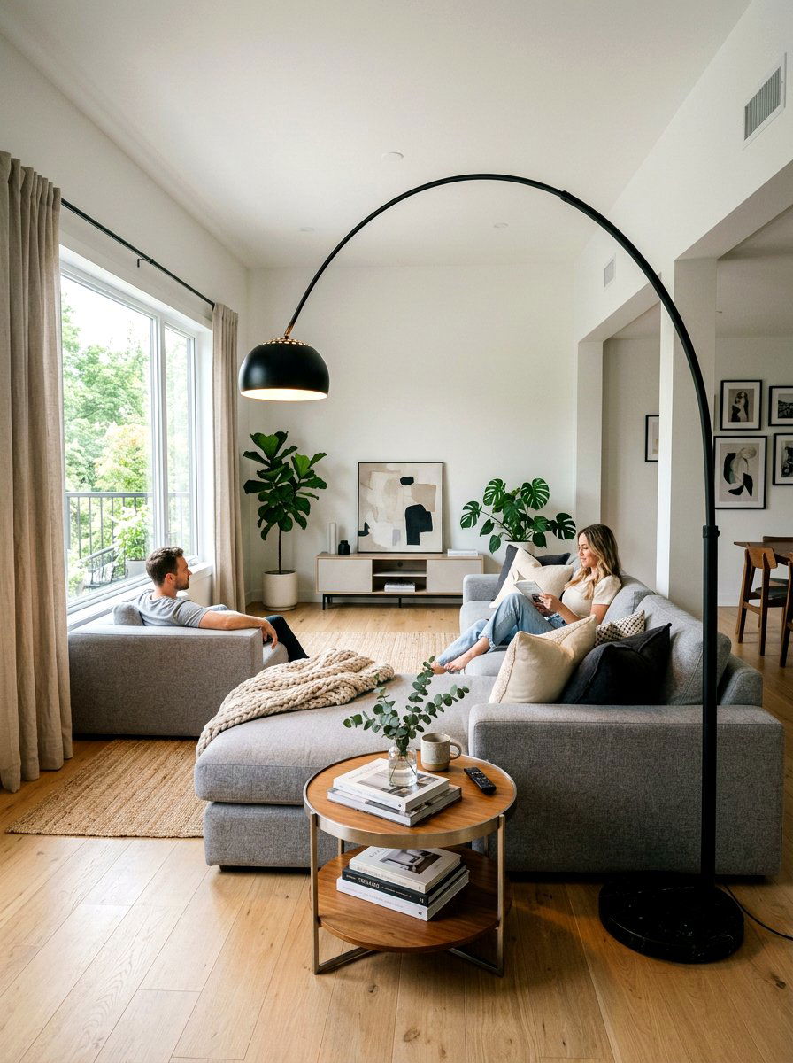 Arc Floor Lamp Lighting - 30 renter friendly living room ideas