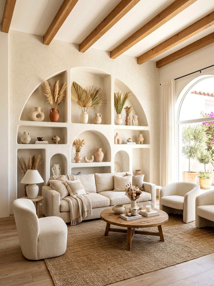 Arch Shaped Shelving - 30 living room shelf decor ideas