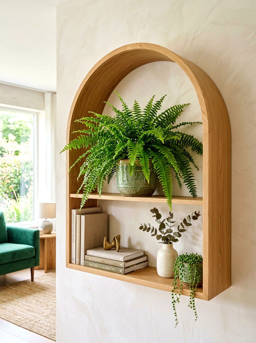 Arch Shaped Wall Shelf - 30 bedroom plant shelf ideas