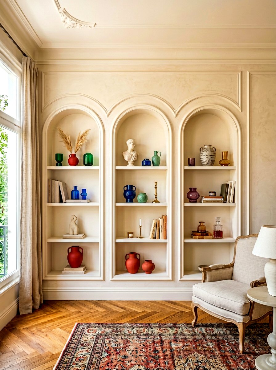 Arch Shaped Wall Shelves - 30 office backdrop shelf ideas
