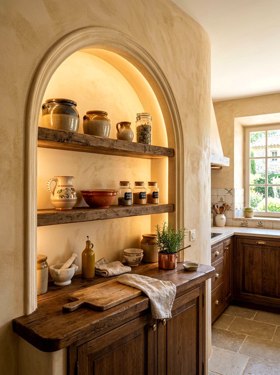 Arched Alcove Wall Shelf - 30 French cottage kitchen shelf ideas