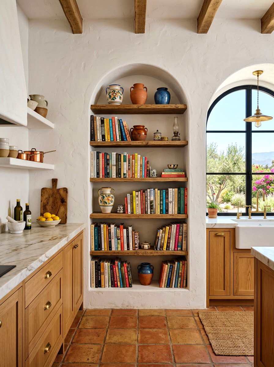 Arched Bookshelf In Kitchen - 30 library kitchen ideas