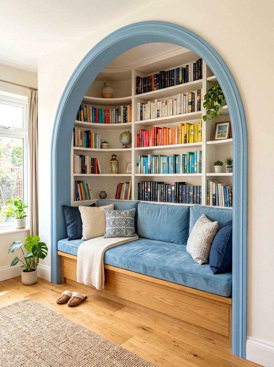 Arched Bookshelf Nook - 30 arched bookshelf ideas