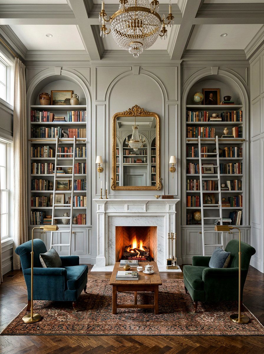 Arched Bookshelves With Fireplace - 30 library fireplace ideas