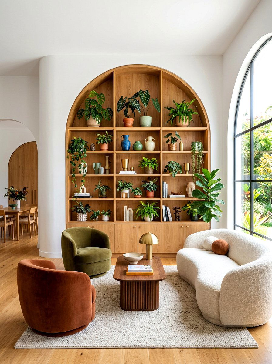 Arched Cabinet Storage - 30 apartment plant shelf ideas