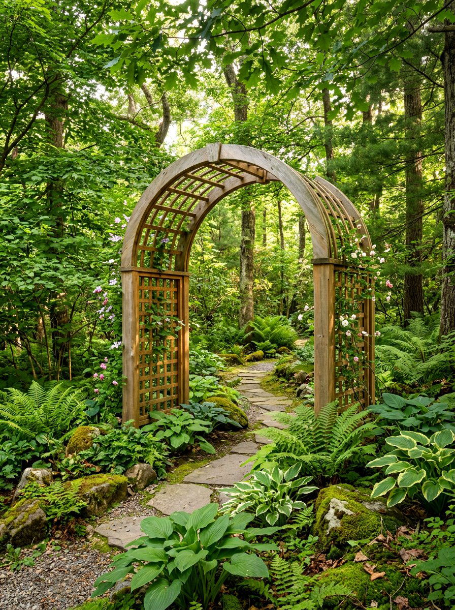 Arched Cedar Garden Trellis - 30 arbor garden entrance ideas