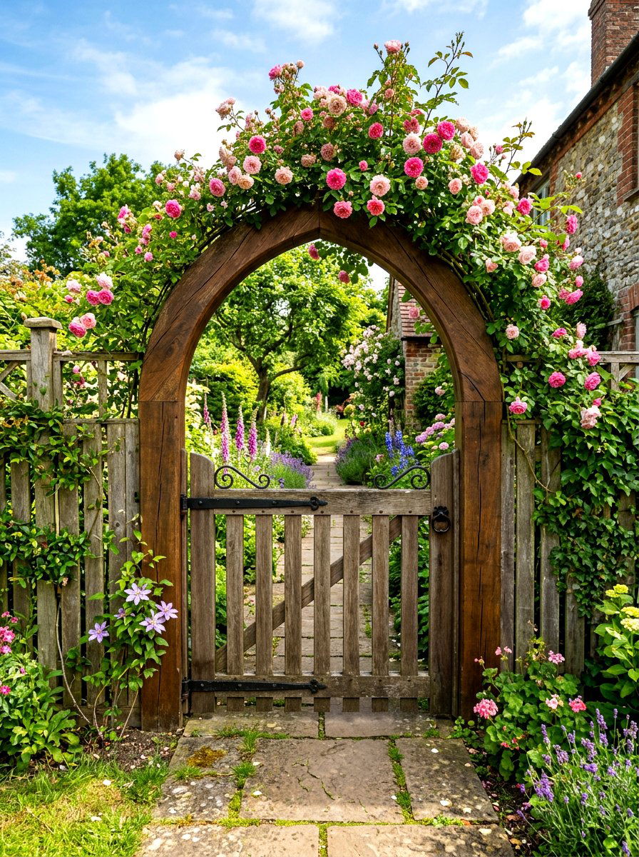 Arched Garden Gate - 30 side yard privacy fence landscaping ideas