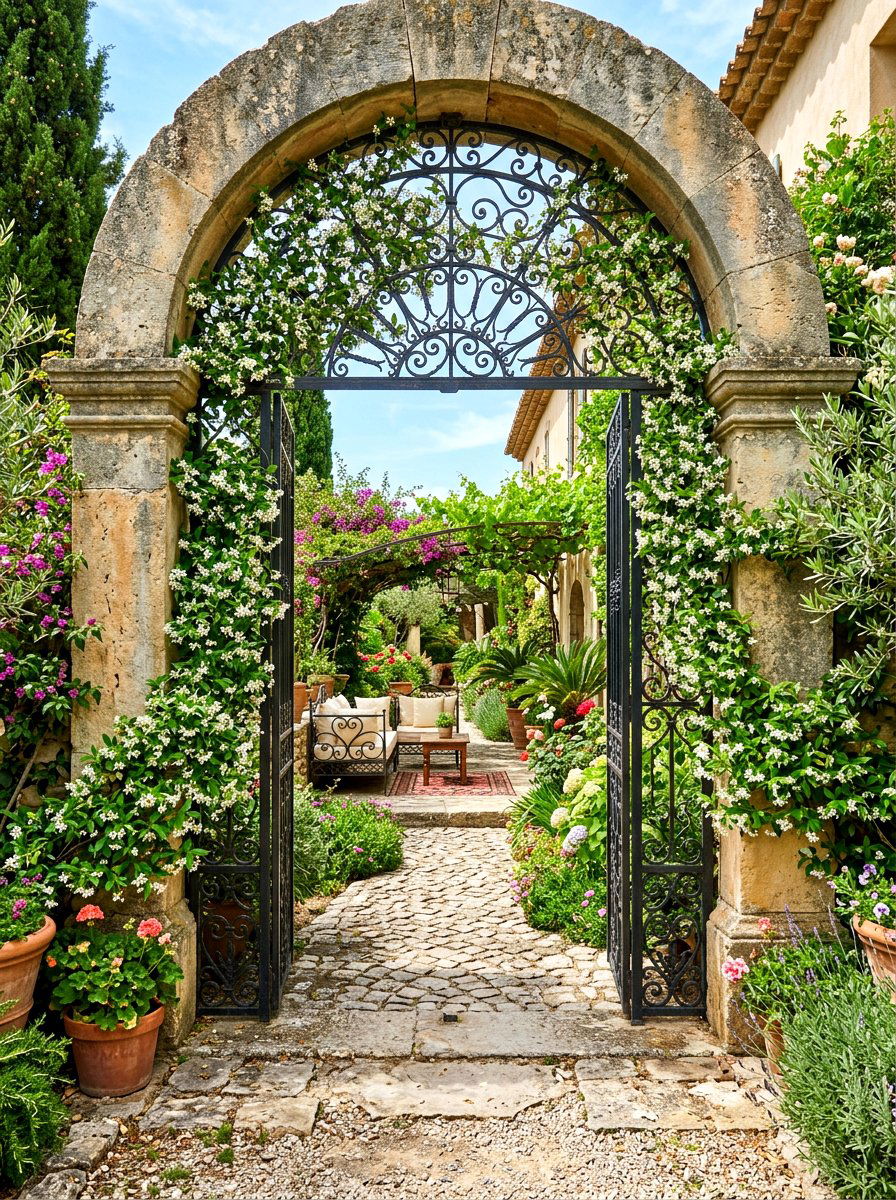 Arched Garden Gates - 30 Mediterranean backyard lounge ideas