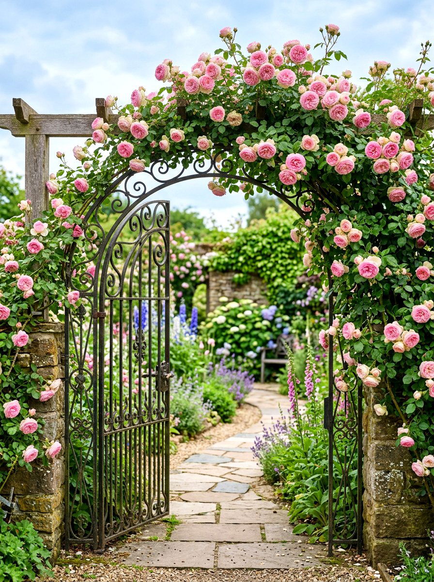 Arched Gate With Climbing Roses - 30 driveway gate landscaping ideas