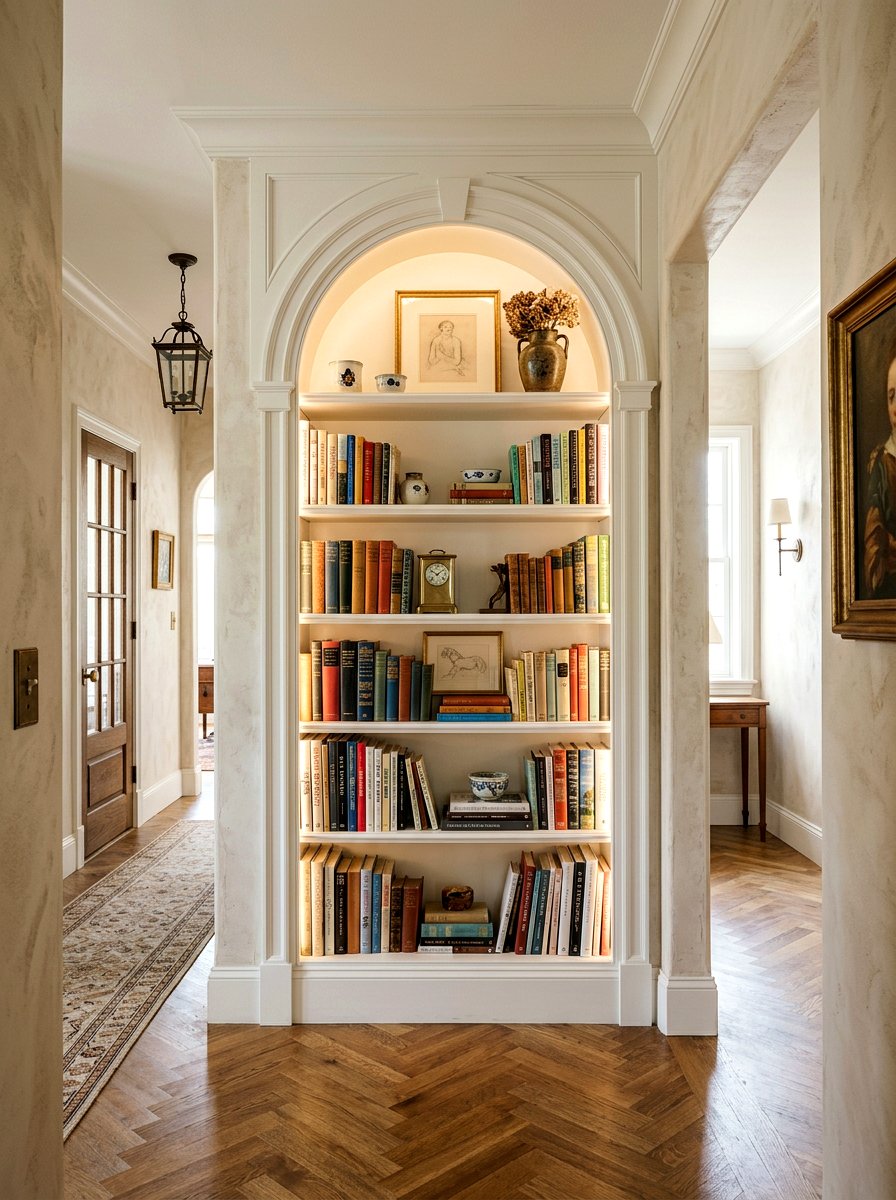 Arched Inset Bookshelf - 30 hallway bookshelf ideas