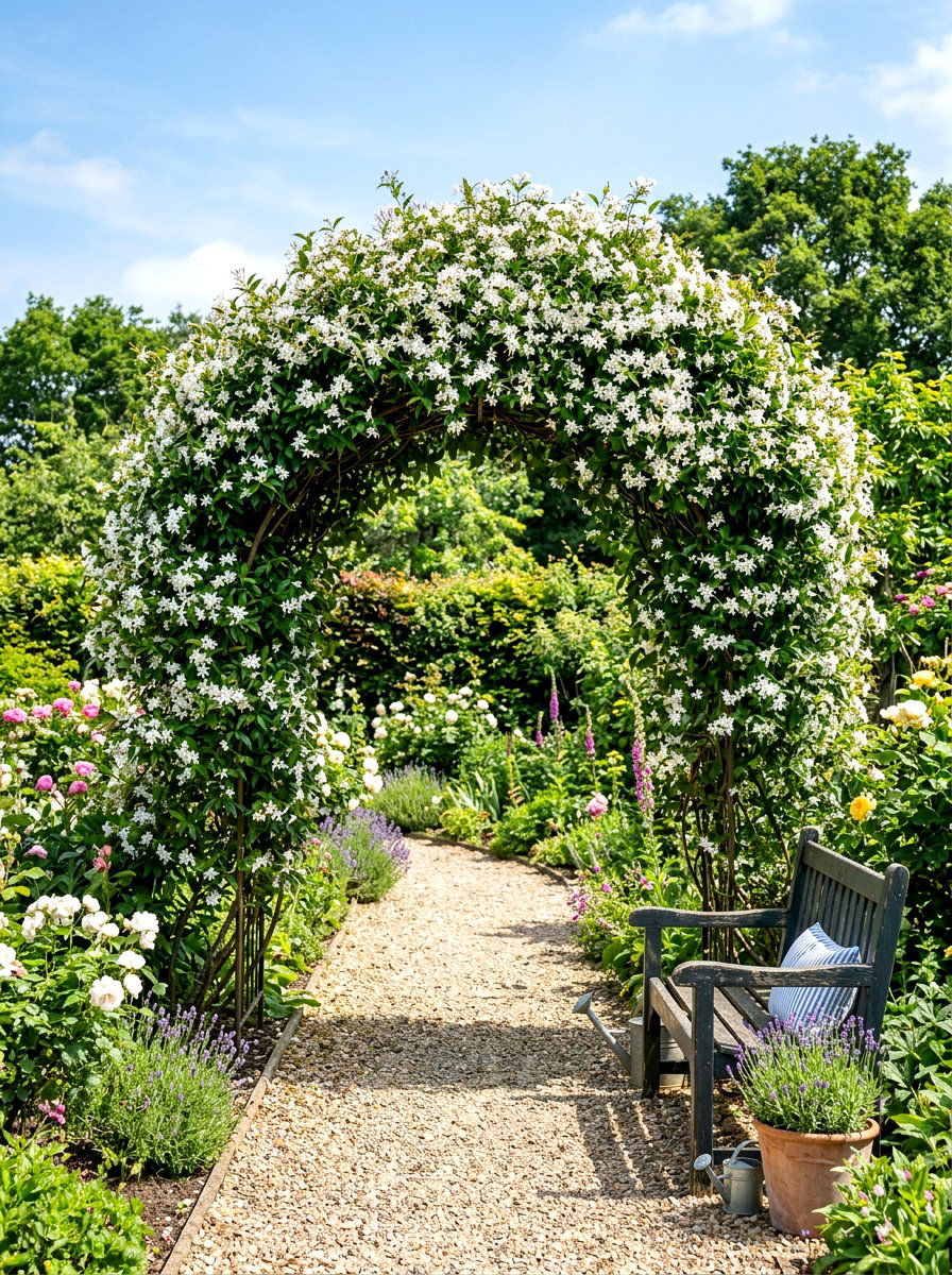 Arched Jasmine Garden Trellis - 30 arbor garden entrance ideas