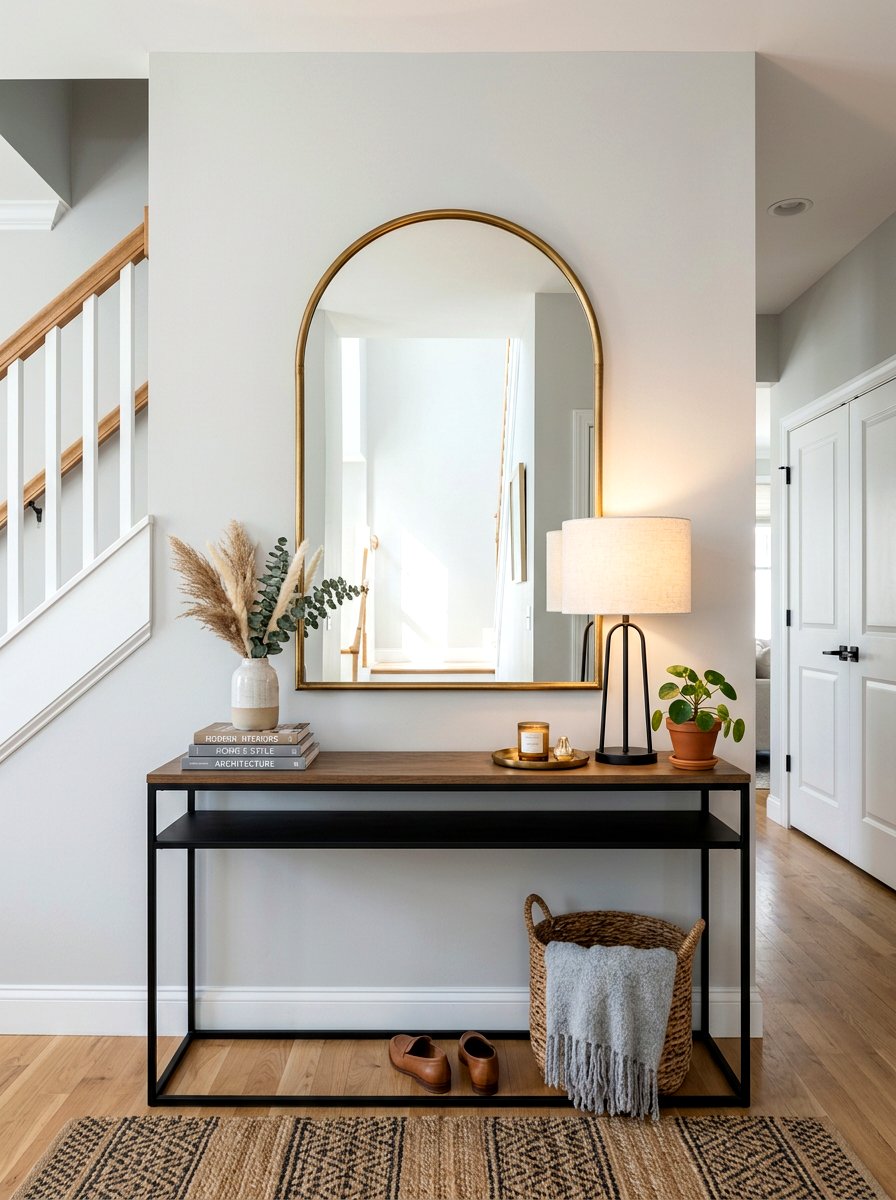 Arched Mirror Above Console Table - 30 arched mirror hallway ideas
