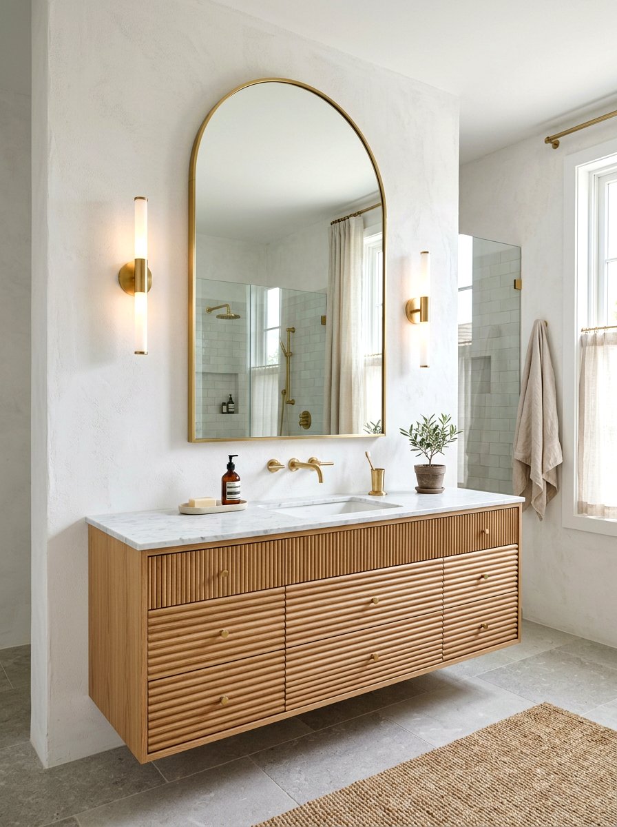 Arched Mirror Bathroom - 30 fluted vanity bathroom ideas