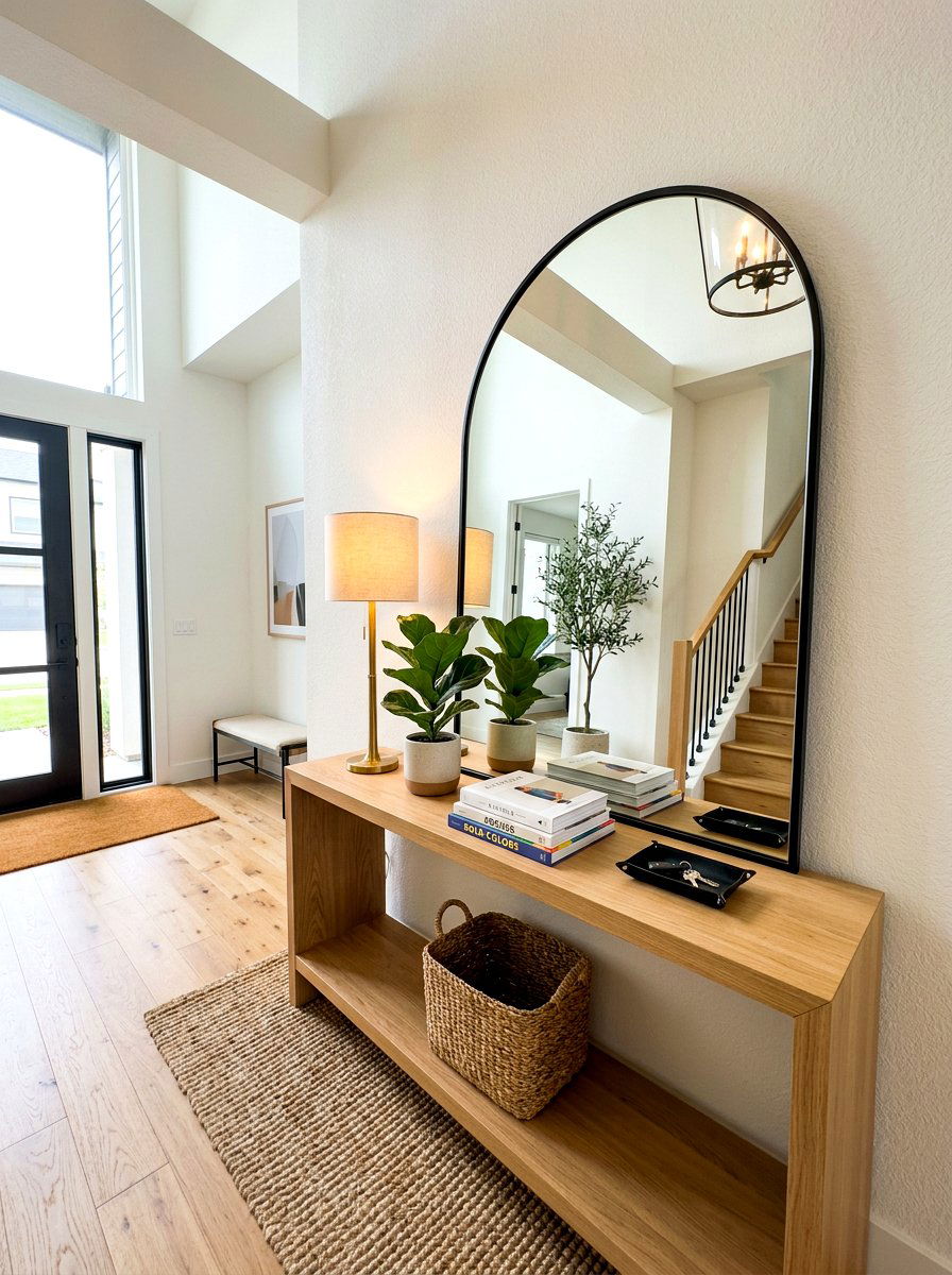Arched Mirror Console - 30 layered entry table ideas