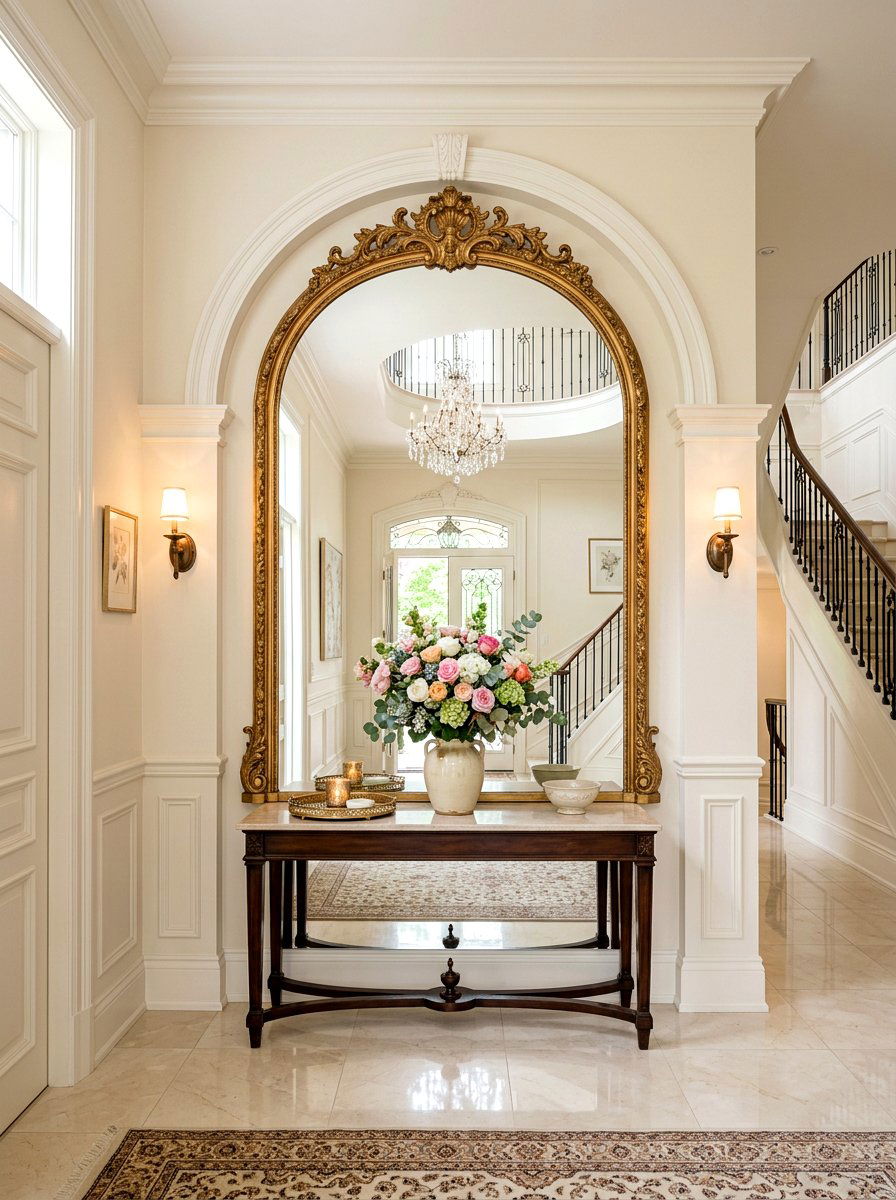 Arched Mirror Foyer Wall - 30 mirror wrapped foyer ideas