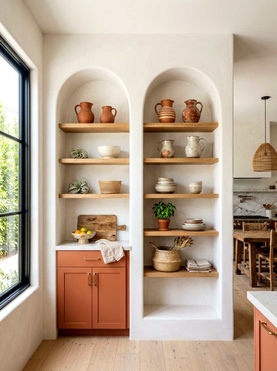 Arched Niche Kitchen Shelves - 30 open shelving kitchen decor ideas