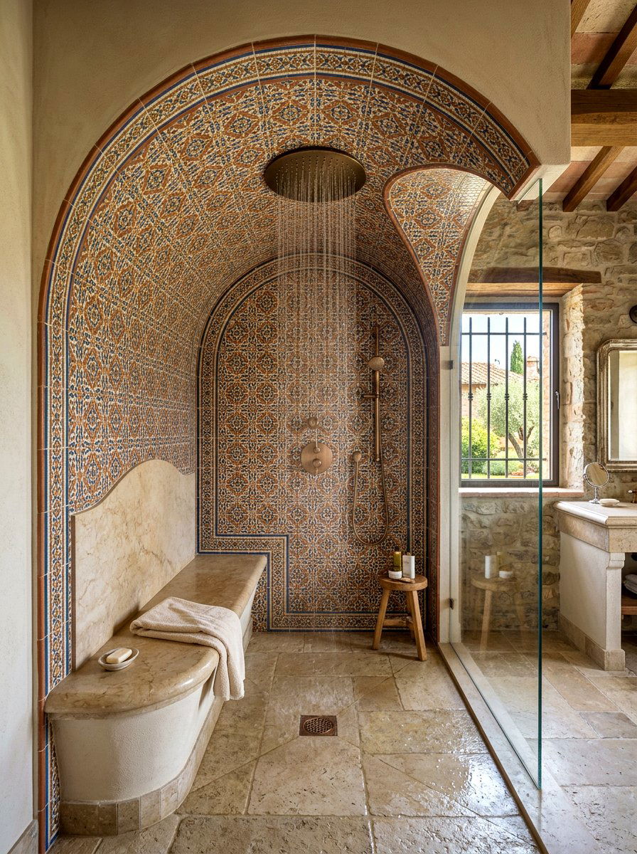 Arched Nook Rain Shower - 30 rain head shower bathroom ideas