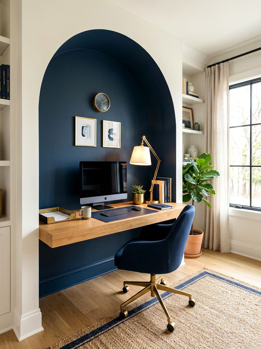 Arched Office Desk Nook - 30 arched built in ideas