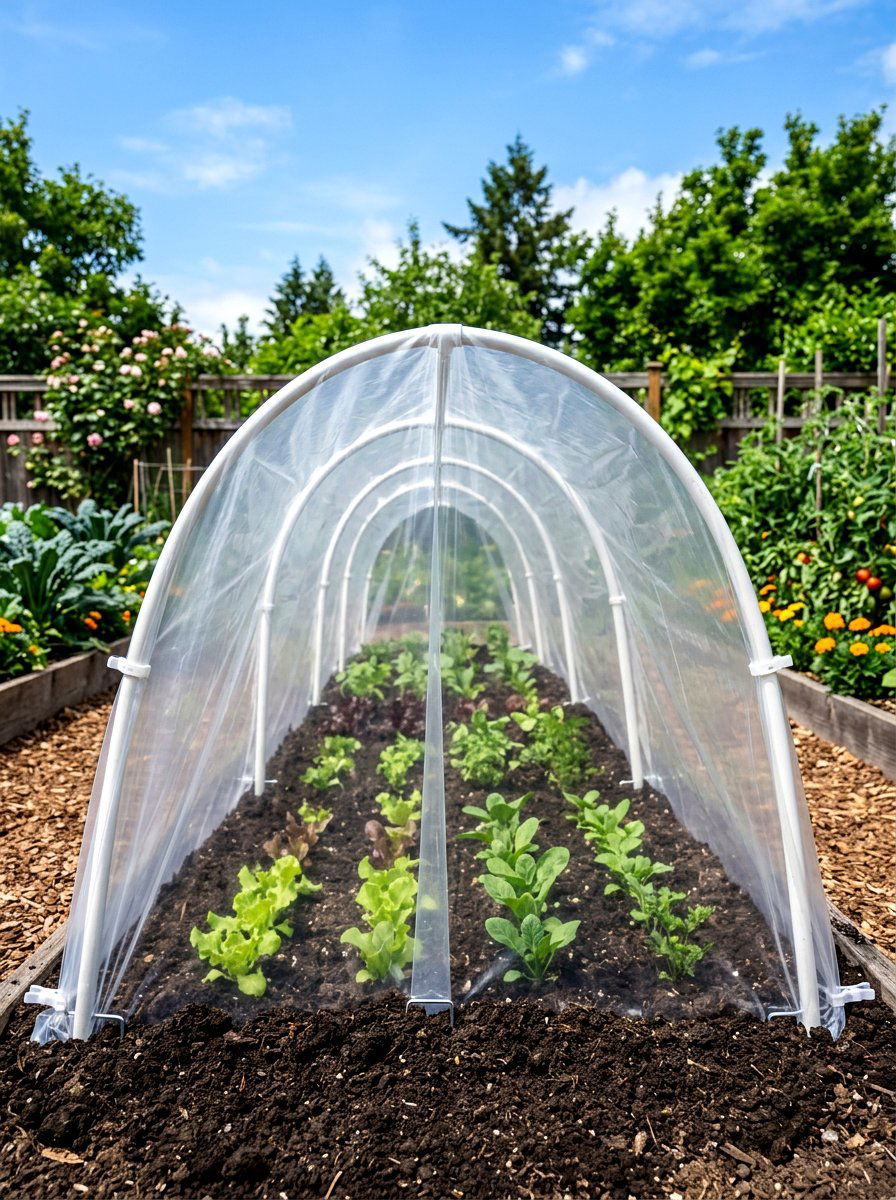 Arched PVC low tunnel - 30 hoop house garden ideas
