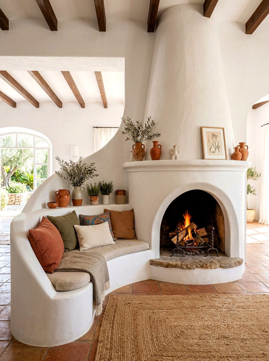 Arched Plaster Fireplace Seating - 30 fireplace reading nook ideas