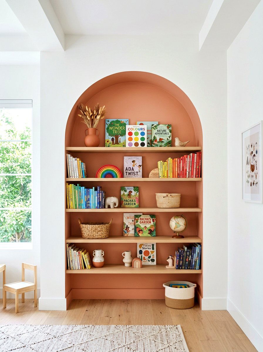Arched Recessed Shelving - 30 playroom bookshelf ideas