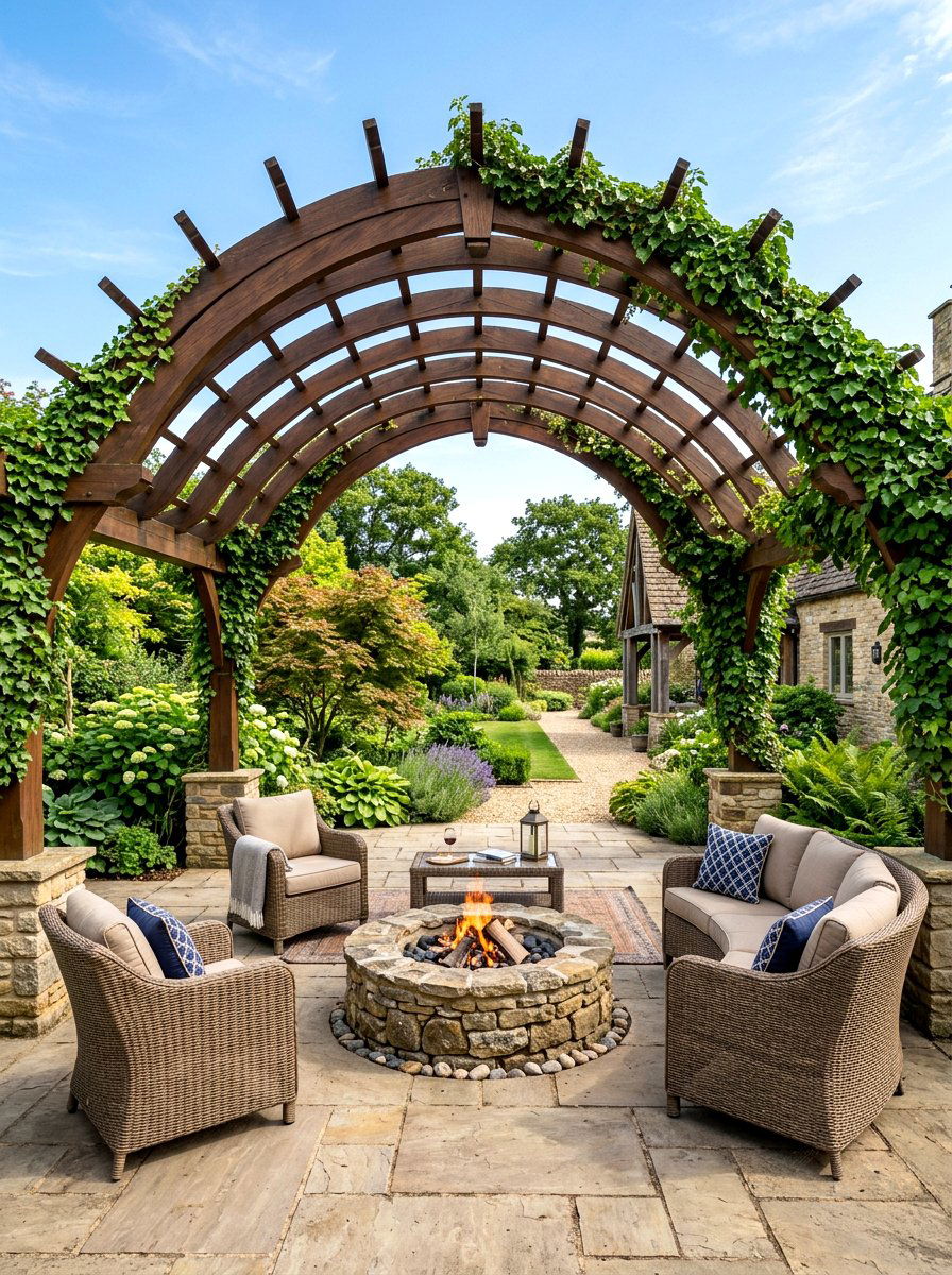 Arched Roof Pergola - 30 fire pit pergola ideas