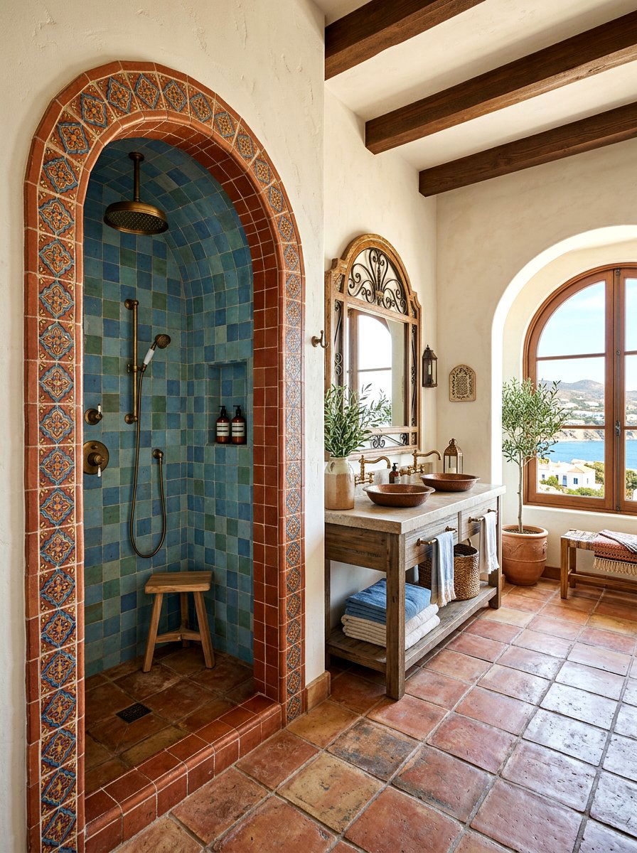 Arched Shower Entryway - 30 rain shower bathroom ideas