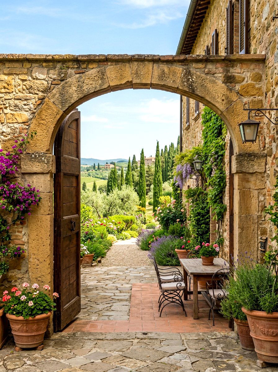 Arched Stone Doorway - 30 Tuscan patio ideas