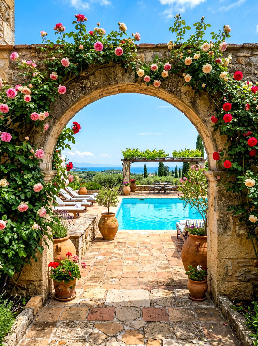 Arched Stone Entryway - 30 Mediterranean pool patio ideas